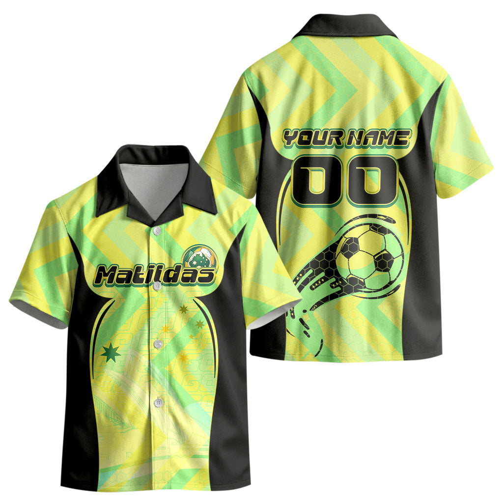 Personalised Matildas Kid Hawaiian Shirt Running Kangaroo Soccer Player Chevron Lines