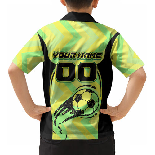 Personalised Matildas Kid Hawaiian Shirt Running Kangaroo Soccer Player Chevron Lines
