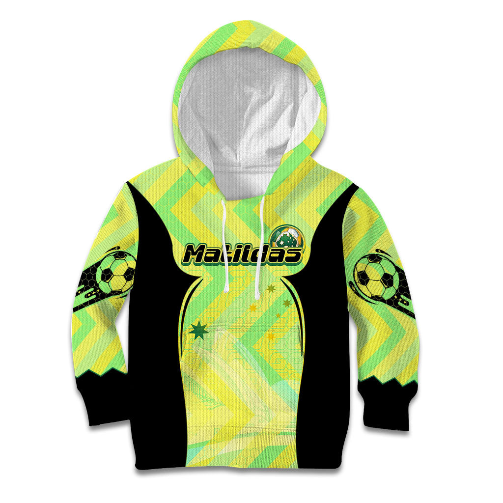 Personalised Matildas Kid Hoodie Running Kangaroo Soccer Player Chevron Lines