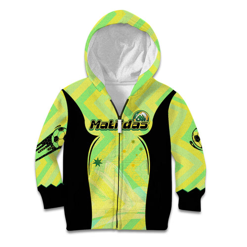 Personalised Matildas Kid Hoodie Running Kangaroo Soccer Player Chevron Lines