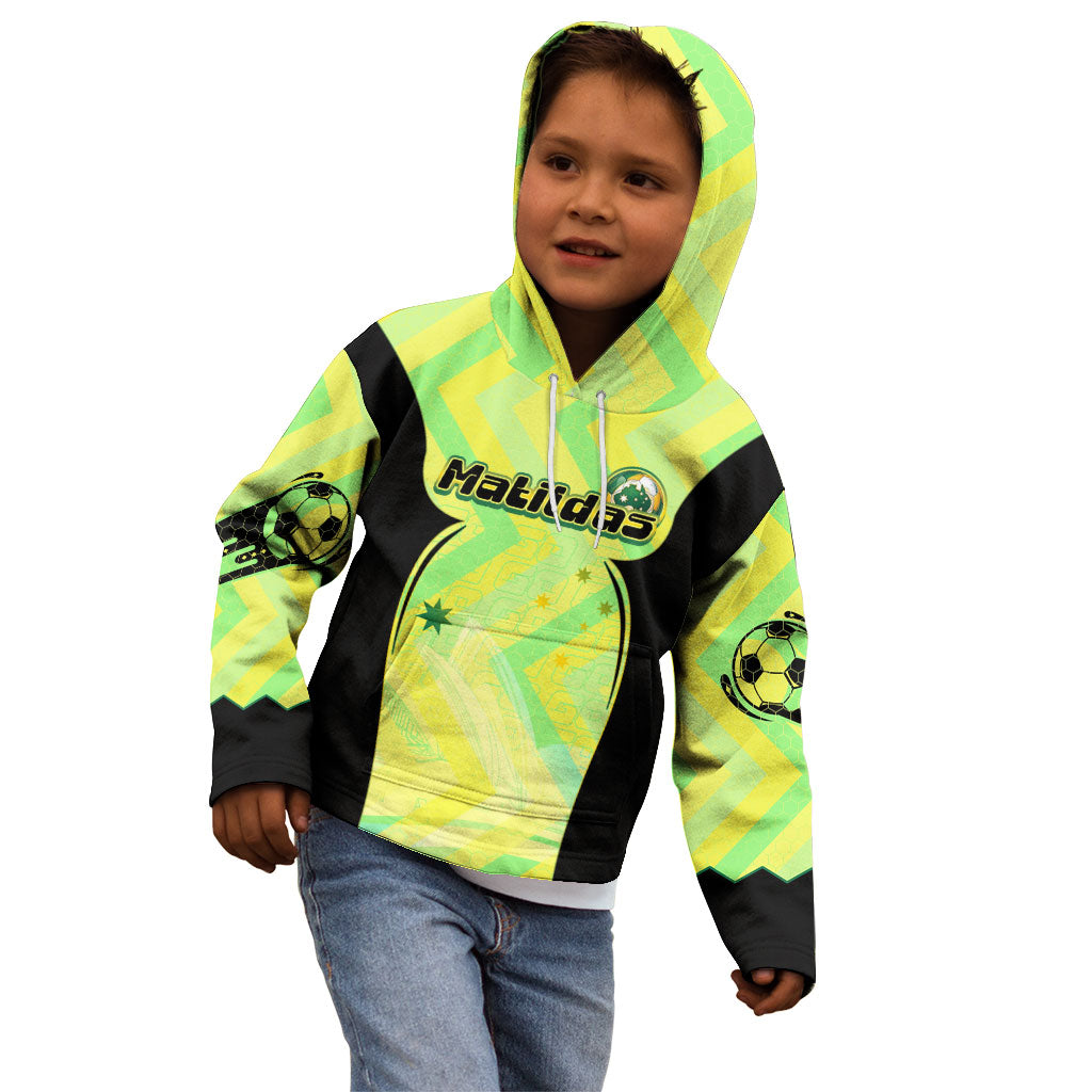 Personalised Matildas Kid Hoodie Running Kangaroo Soccer Player Chevron Lines