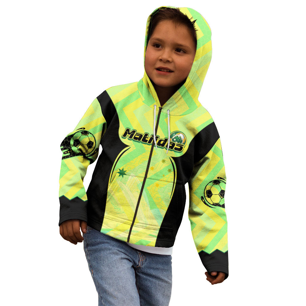 Personalised Matildas Kid Hoodie Running Kangaroo Soccer Player Chevron Lines