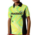 Personalised Matildas Kid Polo Shirt Running Kangaroo Soccer Player Chevron Lines
