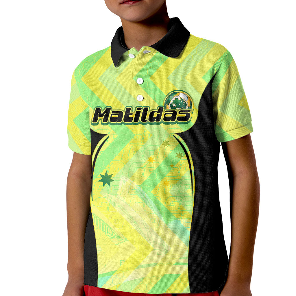 Personalised Matildas Kid Polo Shirt Running Kangaroo Soccer Player Chevron Lines