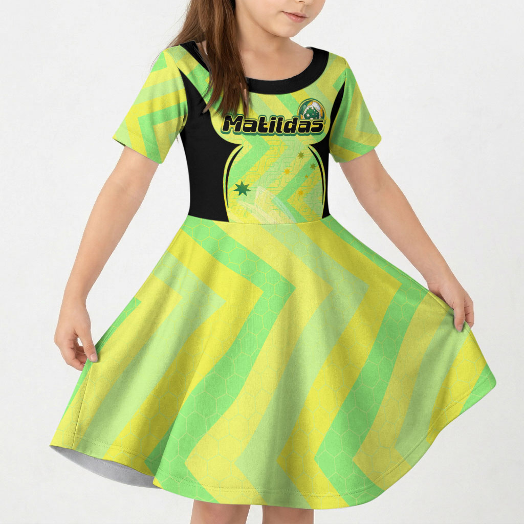 Personalised Matildas Kid Short Sleeve Dress Running Kangaroo Soccer Player Chevron Lines