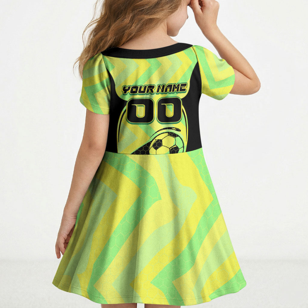 Personalised Matildas Kid Short Sleeve Dress Running Kangaroo Soccer Player Chevron Lines