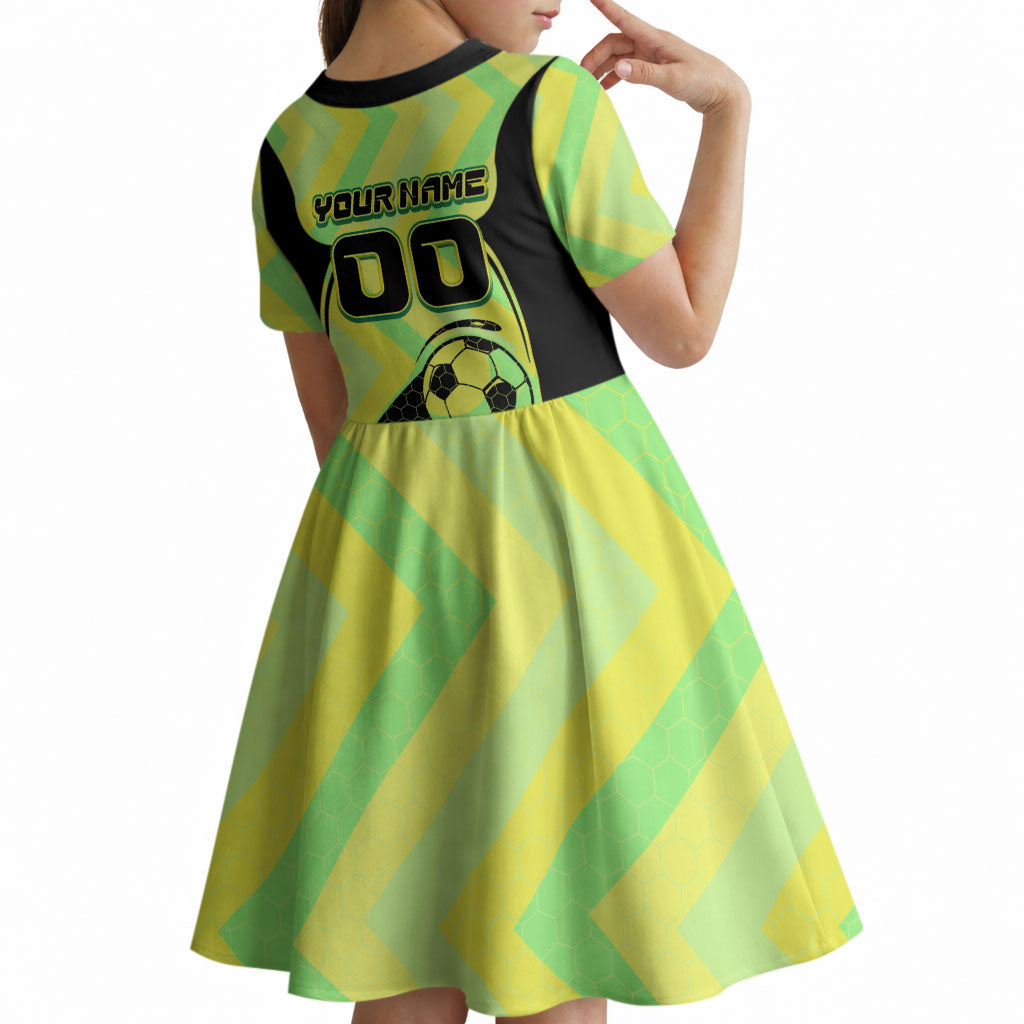 Personalised Matildas Kid Short Sleeve Dress Running Kangaroo Soccer Player Chevron Lines