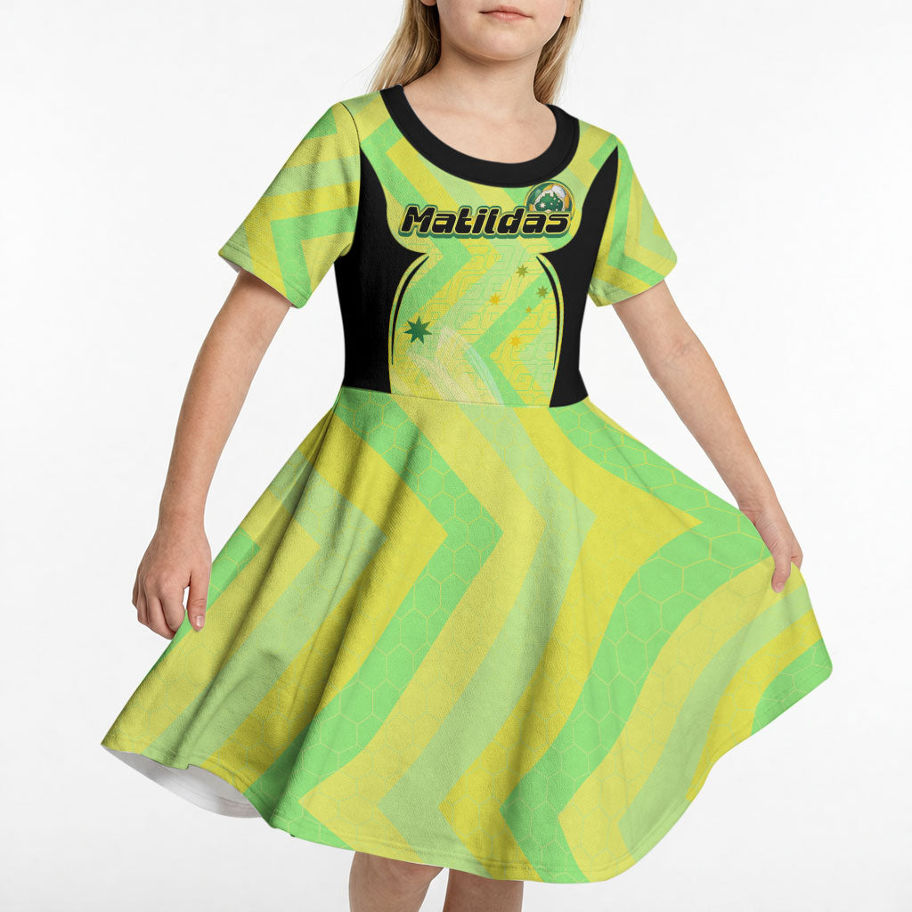 Personalised Matildas Kid Short Sleeve Dress Running Kangaroo Soccer Player Chevron Lines