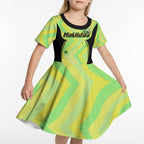 Personalised Matildas Kid Short Sleeve Dress Running Kangaroo Soccer Player Chevron Lines