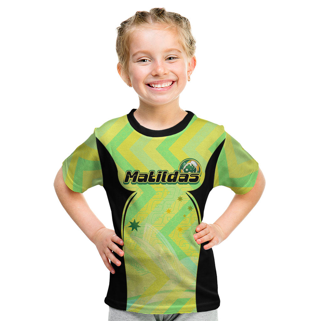 Personalised Matildas Kid T Shirt Running Kangaroo Soccer Player Chevron Lines