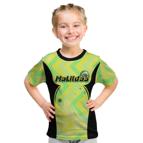 Personalised Matildas Kid T Shirt Running Kangaroo Soccer Player Chevron Lines