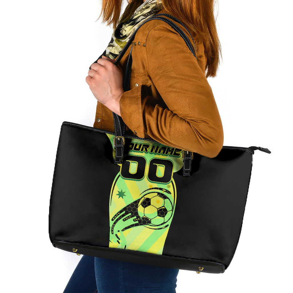 Personalised Matildas Leather Tote Bag Running Kangaroo Soccer Player Chevron Lines
