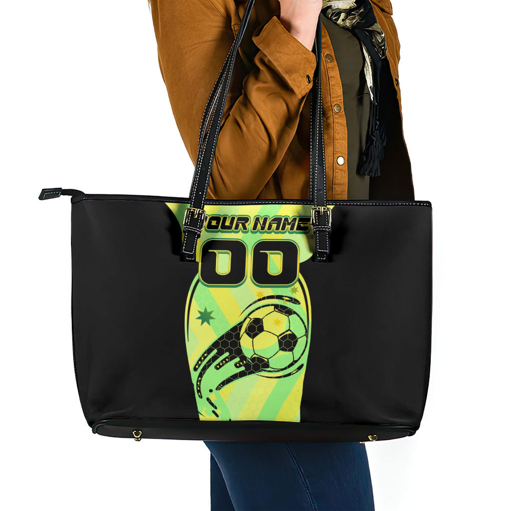 Personalised Matildas Leather Tote Bag Running Kangaroo Soccer Player Chevron Lines