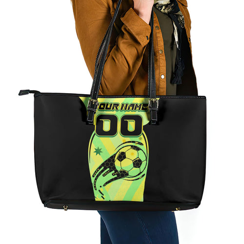 Personalised Matildas Leather Tote Bag Running Kangaroo Soccer Player Chevron Lines