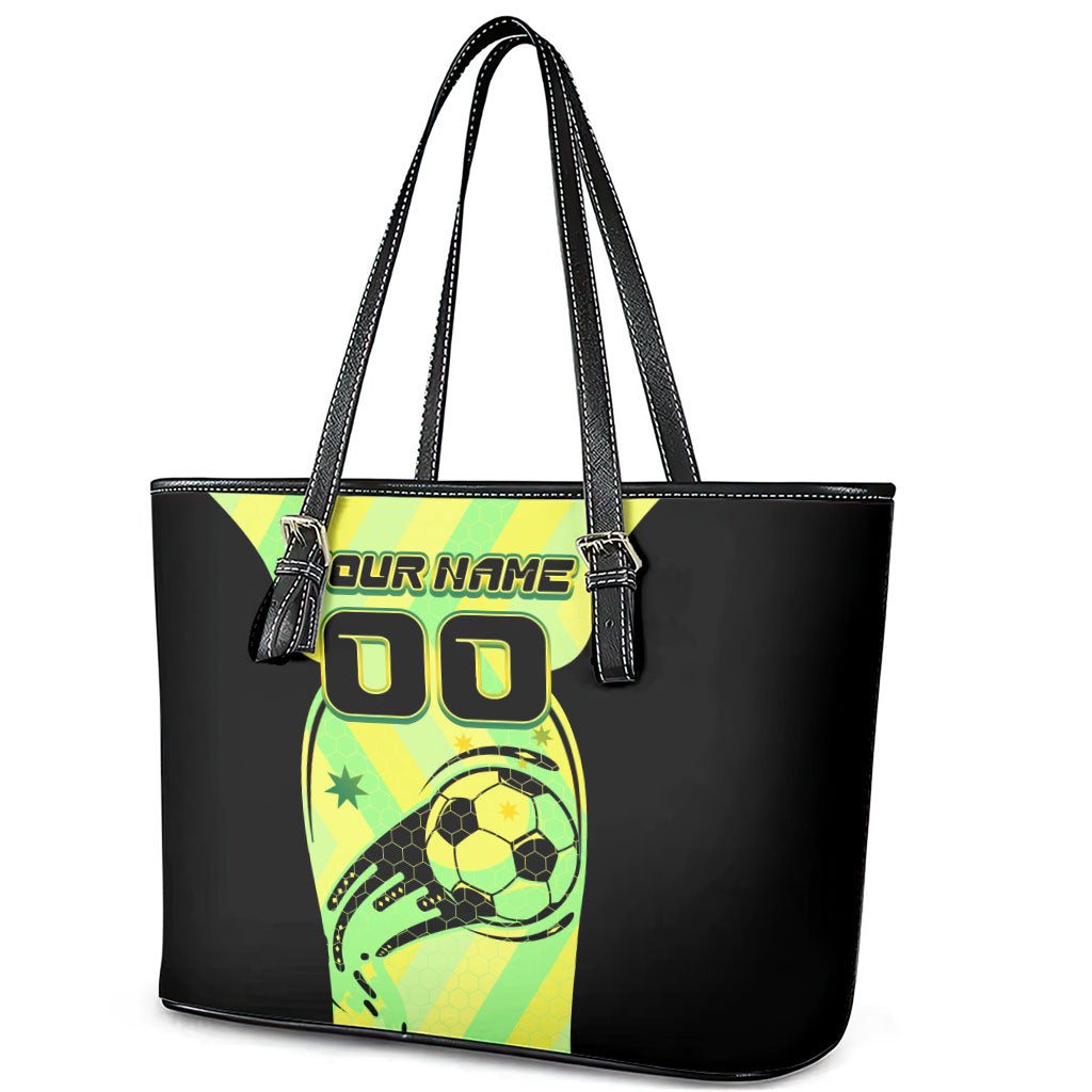 Personalised Matildas Leather Tote Bag Running Kangaroo Soccer Player Chevron Lines