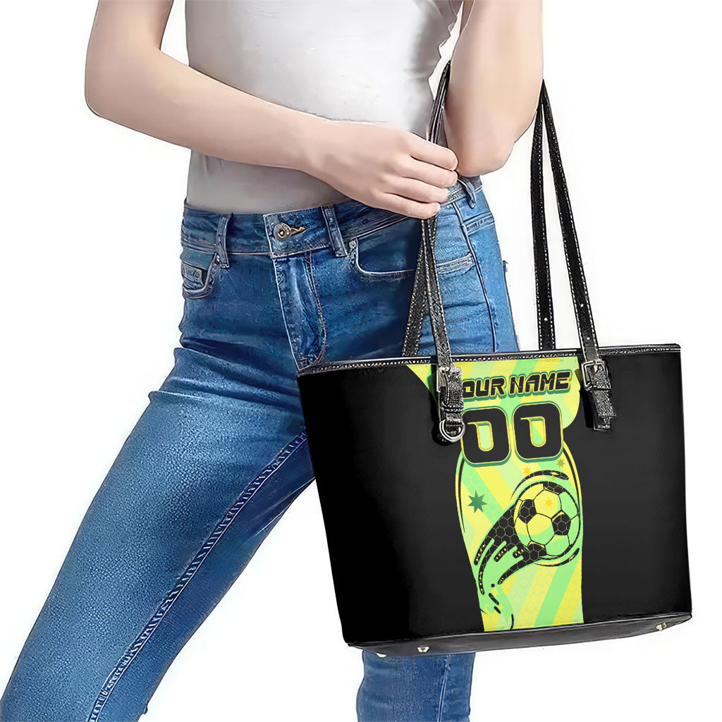 Personalised Matildas Leather Tote Bag Running Kangaroo Soccer Player Chevron Lines