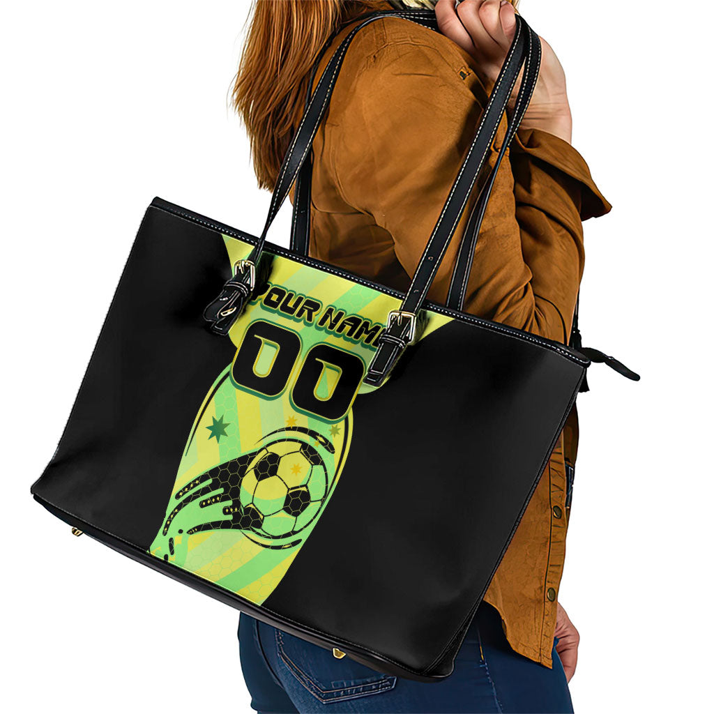 Personalised Matildas Leather Tote Bag Running Kangaroo Soccer Player Chevron Lines