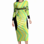 Personalised Matildas Long Sleeve Bodycon Dress Running Kangaroo Soccer Player Chevron Lines
