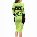 Personalised Matildas Long Sleeve Bodycon Dress Running Kangaroo Soccer Player Chevron Lines