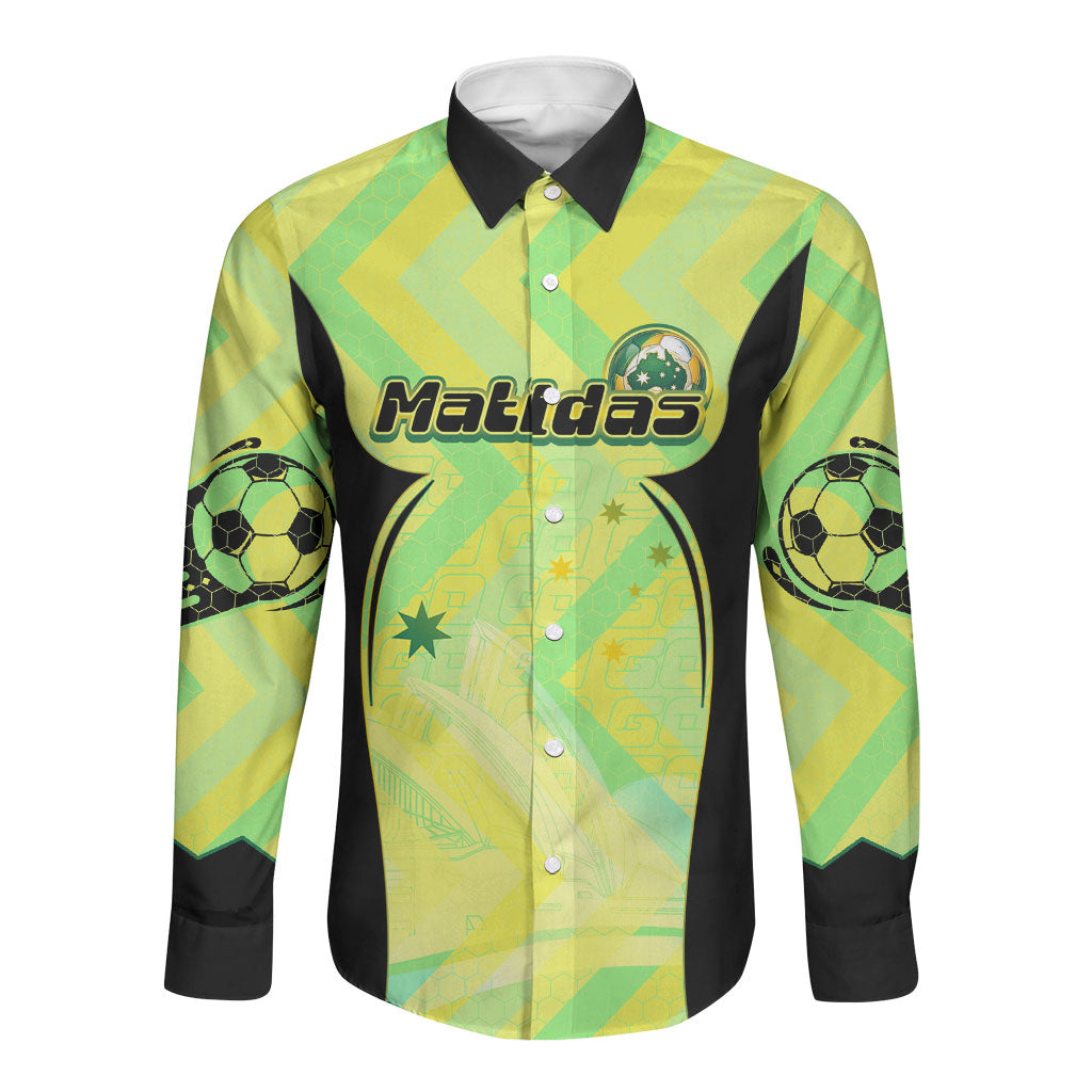 Personalised Matildas Long Sleeve Button Shirt Running Kangaroo Soccer Player Chevron Lines