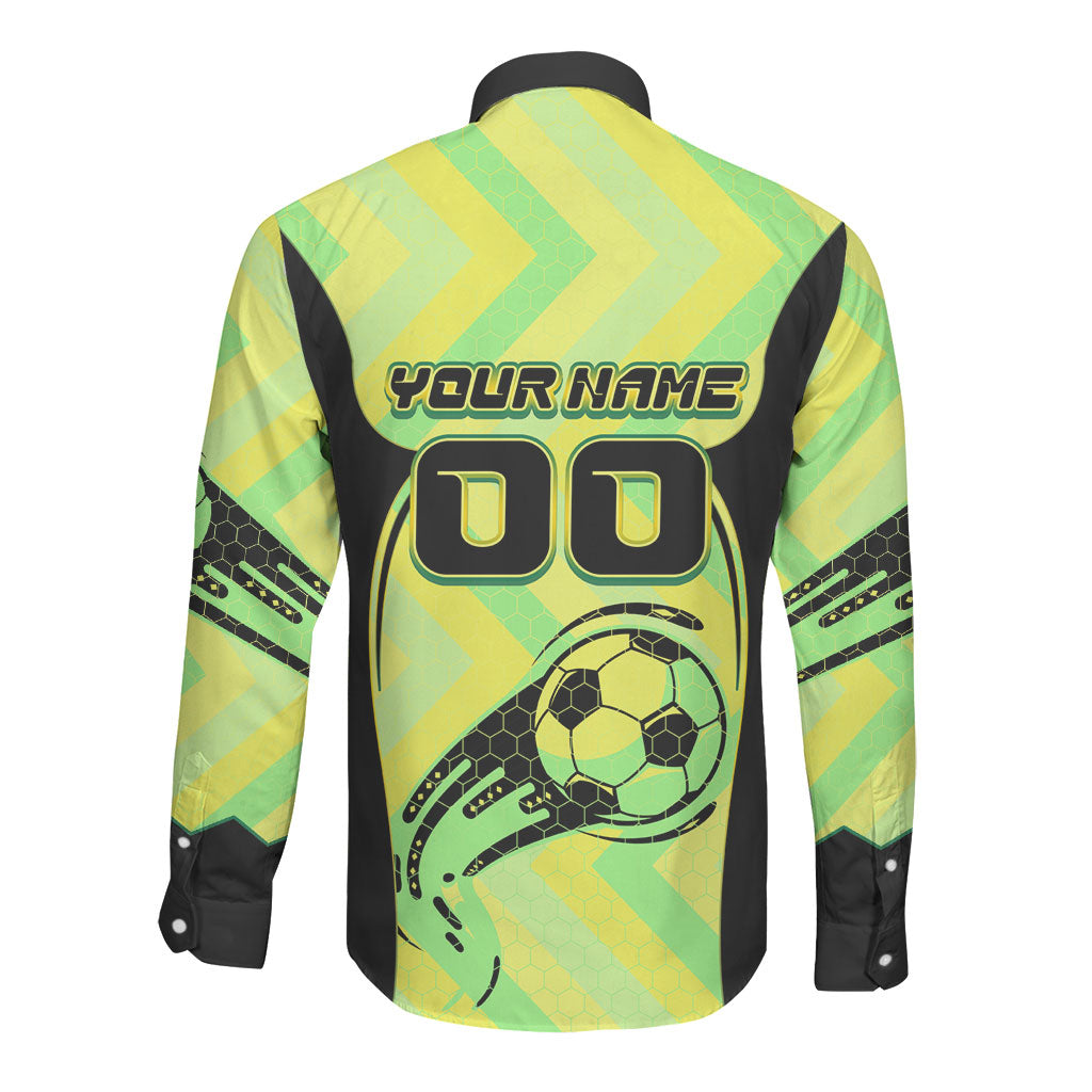 Personalised Matildas Long Sleeve Button Shirt Running Kangaroo Soccer Player Chevron Lines