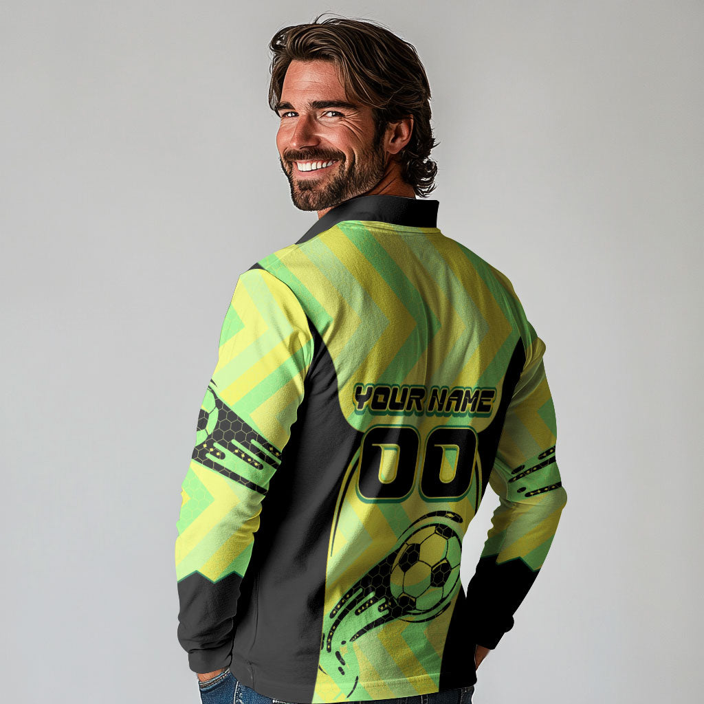 Personalised Matildas Long Sleeve Polo Shirt Running Kangaroo Soccer Player Chevron Lines