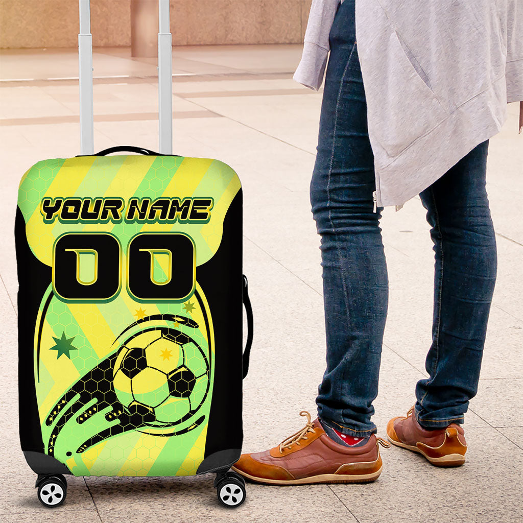 Personalised Matildas Luggage Cover Running Kangaroo Soccer Player Chevron Lines