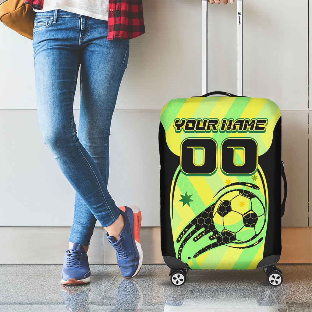 Personalised Matildas Luggage Cover Running Kangaroo Soccer Player Chevron Lines