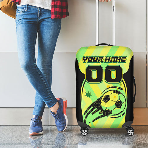 Personalised Matildas Luggage Cover Running Kangaroo Soccer Player Chevron Lines