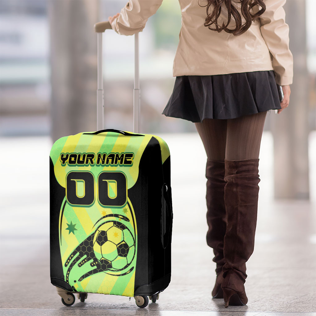 Personalised Matildas Luggage Cover Running Kangaroo Soccer Player Chevron Lines