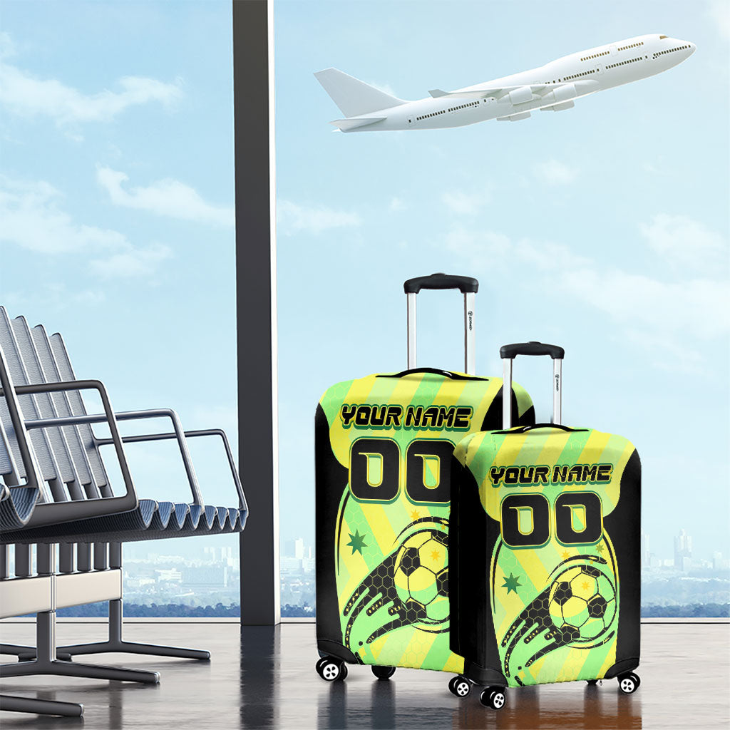 Personalised Matildas Luggage Cover Running Kangaroo Soccer Player Chevron Lines
