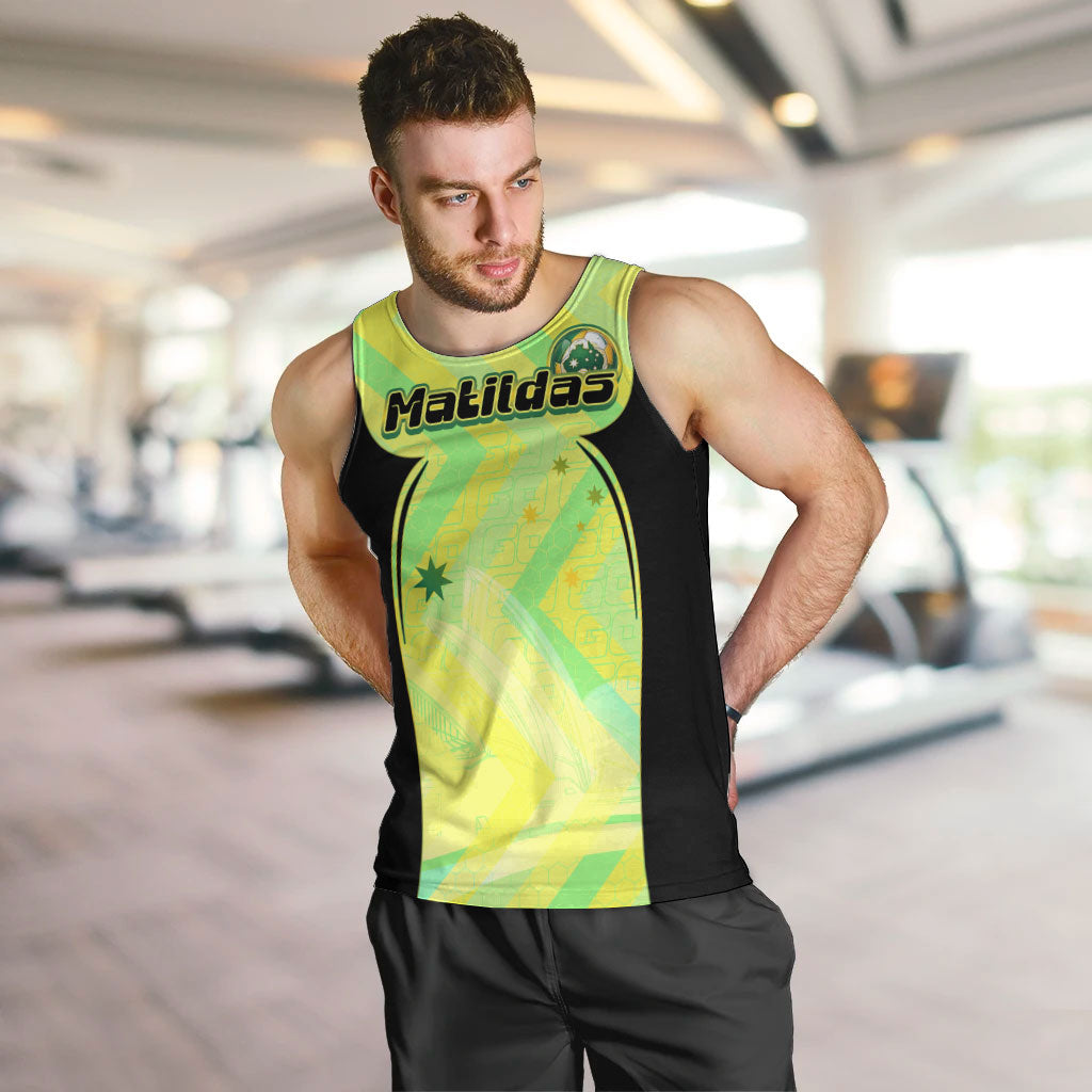 Personalised Matildas Men Tank Top Running Kangaroo Soccer Player Chevron Lines