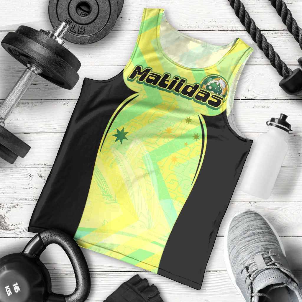 Personalised Matildas Men Tank Top Running Kangaroo Soccer Player Chevron Lines