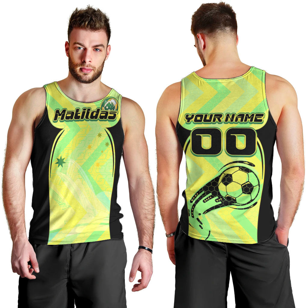 Personalised Matildas Men Tank Top Running Kangaroo Soccer Player Chevron Lines