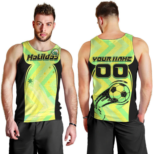 Personalised Matildas Men Tank Top Running Kangaroo Soccer Player Chevron Lines