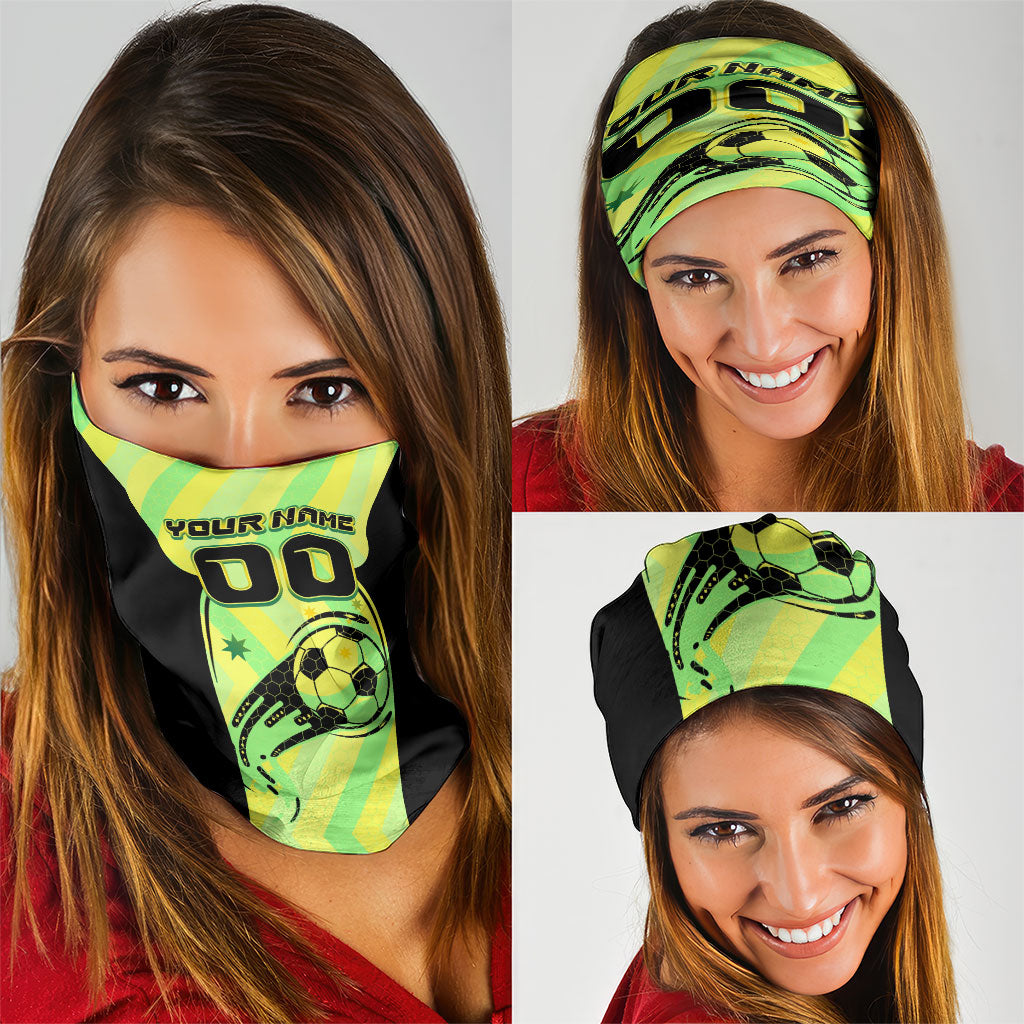 Personalised Matildas Neck Gaiter Running Kangaroo Soccer Player Chevron Lines
