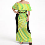 Personalised Matildas Off Shoulder Maxi Dress Running Kangaroo Soccer Player Chevron Lines