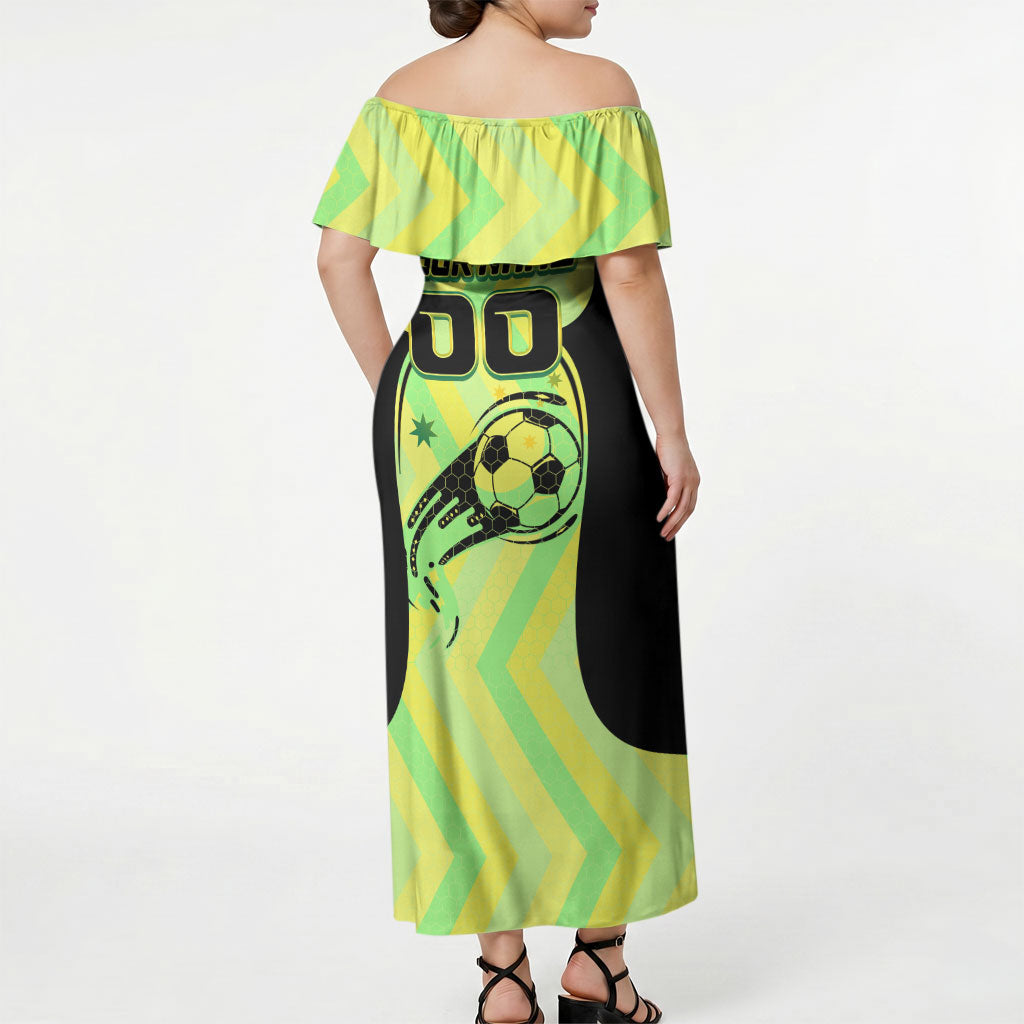 Personalised Matildas Off Shoulder Maxi Dress Running Kangaroo Soccer Player Chevron Lines