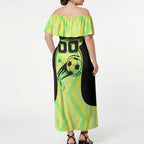 Personalised Matildas Off Shoulder Maxi Dress Running Kangaroo Soccer Player Chevron Lines