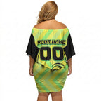Personalised Matildas Off Shoulder Short Dress Running Kangaroo Soccer Player Chevron Lines