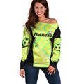 Personalised Matildas Off Shoulder Sweater Running Kangaroo Soccer Player Chevron Lines