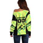 Personalised Matildas Off Shoulder Sweater Running Kangaroo Soccer Player Chevron Lines