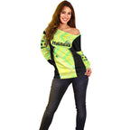 Personalised Matildas Off Shoulder Sweater Running Kangaroo Soccer Player Chevron Lines