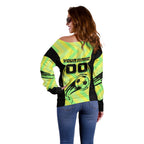 Personalised Matildas Off Shoulder Sweater Running Kangaroo Soccer Player Chevron Lines