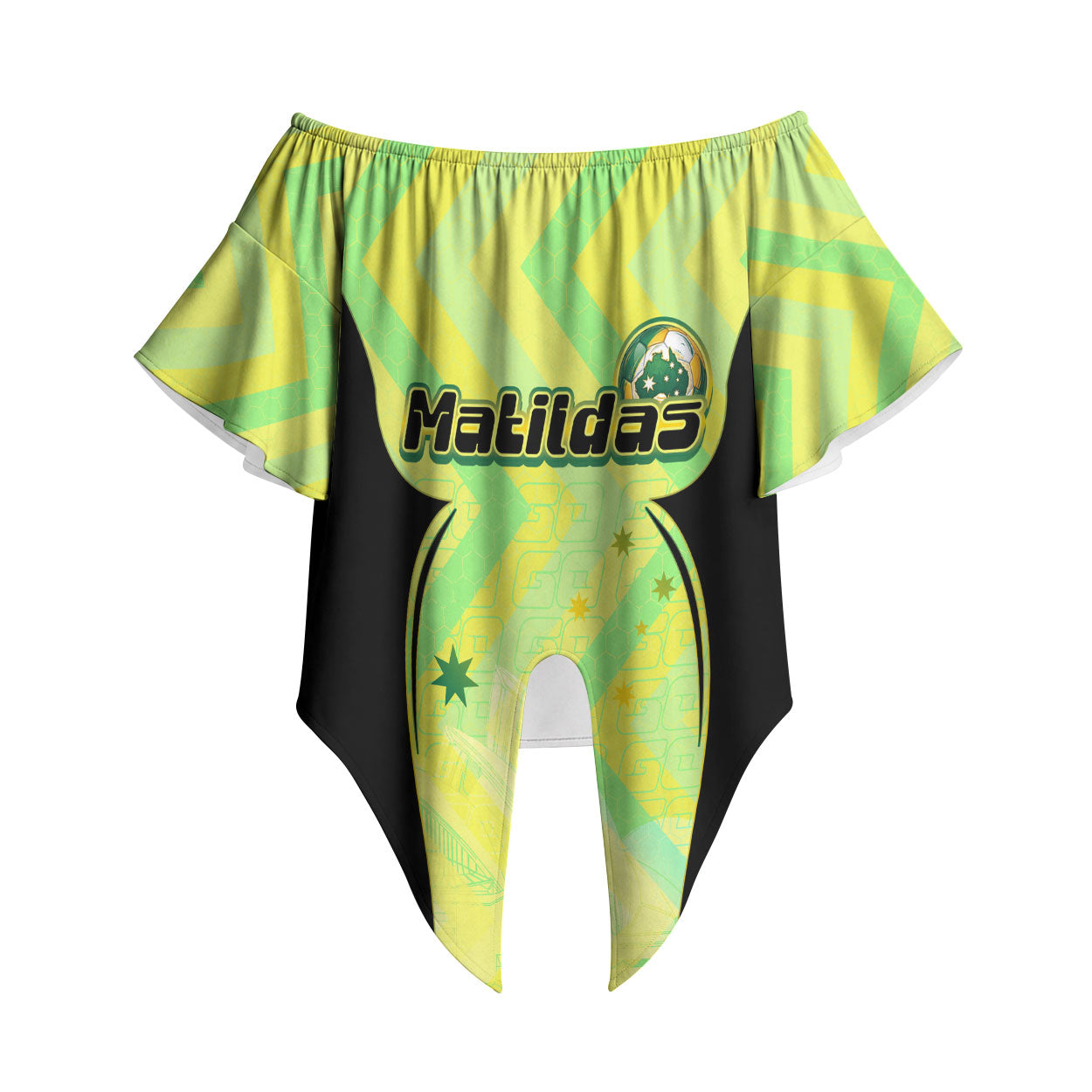 Personalised Matildas Off Shoulder Wrap Waist Top Running Kangaroo Soccer Player Chevron Lines