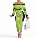 Personalised Matildas Off The Shoulder Long Sleeve Dress Running Kangaroo Soccer Player Chevron Lines