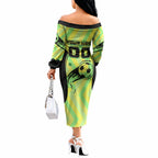 Personalised Matildas Off The Shoulder Long Sleeve Dress Running Kangaroo Soccer Player Chevron Lines
