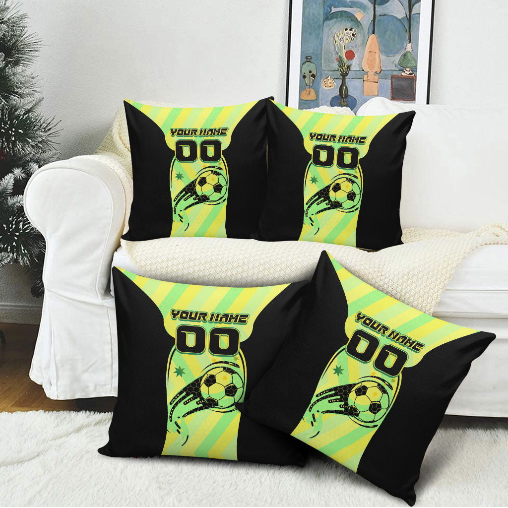 Personalised Matildas Pillow Cover Running Kangaroo Soccer Player Chevron Lines