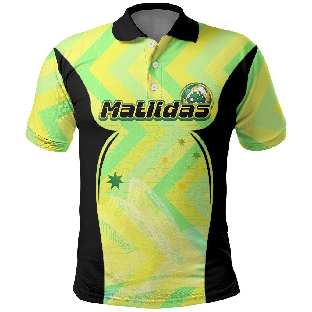 Personalised Matildas Polo Shirt Running Kangaroo Soccer Player Chevron Lines