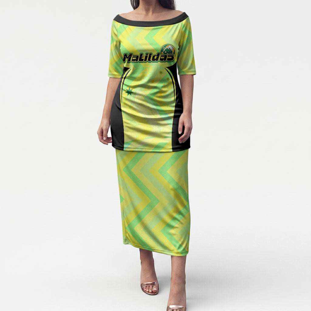 Personalised Matildas Puletasi Running Kangaroo Soccer Player Chevron Lines